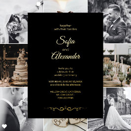 Simple Black & Gold Elegant Minimalist Wedding Folie Uitnodiging