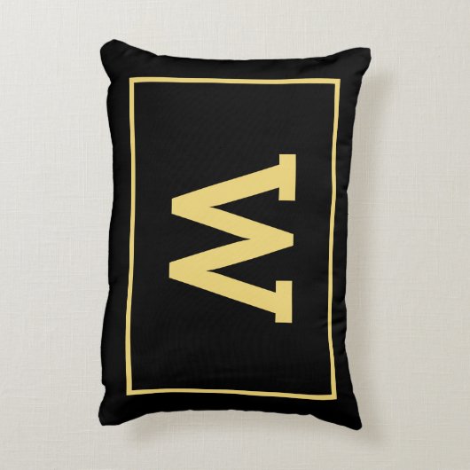 Simple Black Gold Initiaal Monogram Accent Kussen (Achterkant (Verticaal))
