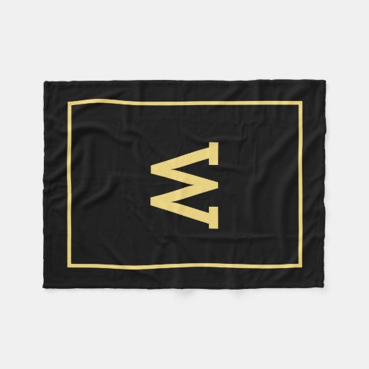 Simple Black Gold Initiaal Monogram Fleece Deken (Voorkant (Horizontaal))