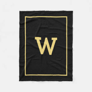 Simple Black Gold Initiaal Monogram Fleece Deken