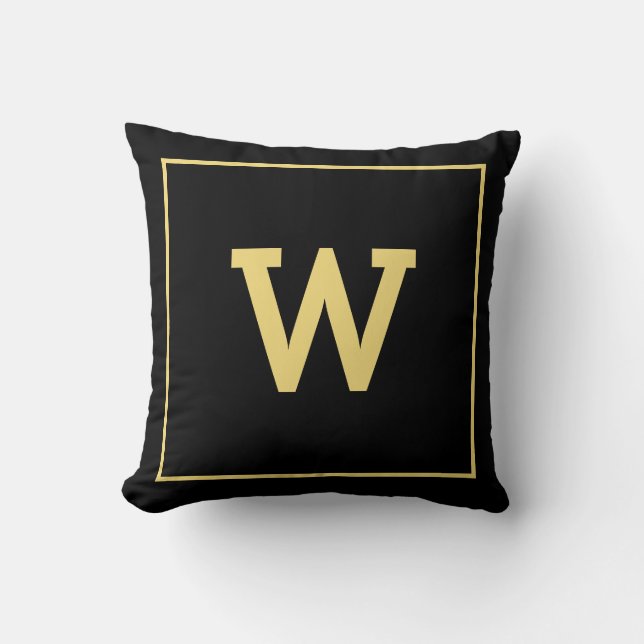 Simple Black Gold Initiaal Monogram Kussen (Voorkant)
