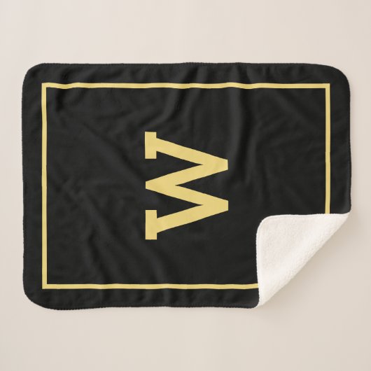 Simple Black Gold Initiaal Monogram Sherpa Deken (Voorkant (horizontaal))