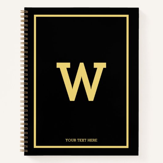 Simple Black Gold Initiaal Monogram Sketchbook Notitieboek (Voorkant)
