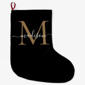 Simple Black Gold Monogram Elegant Girly Script Grote Kerstsok (Voorkant)