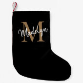 Simple Black Gold Monogram Elegant Girly Script Kleine Kerstsok (Voorkant)