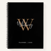 Simple Black Gold Script Monogram Name Notitieboek (Voorkant)