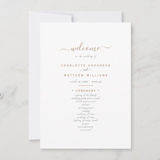 Simple Black & Gold Text Wedding Program (Voorkant)