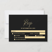 Simple Black Gold Wedding RSVP with Menu Options (Voorkant)