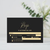 Simple Black Gold Wedding RSVP with Menu Options (Staand voorkant)