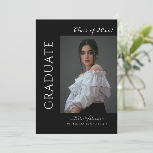 Simple Black High School College Photo Afstuderen Kaart (Staand voorkant)