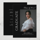Simple Black High School College Photo Afstuderen Kaart (Voorkant / Achterkant)