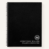 Simple Black Leather Initiaal Logo Notitieboek (Voorkant)