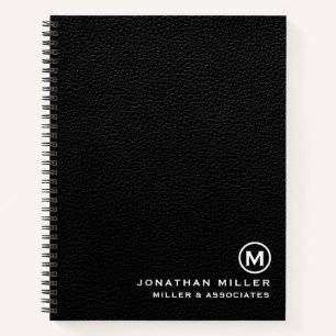 Simple Black Leather Initiaal Logo Notitieboek