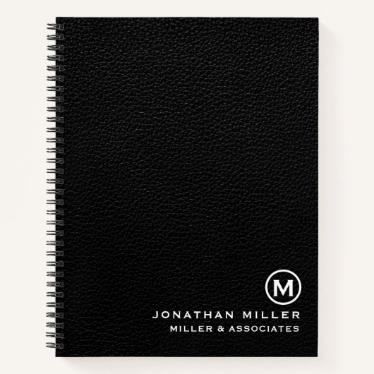 Simple Black Leather Initiaal Logo Notitieboek (Voorkant)