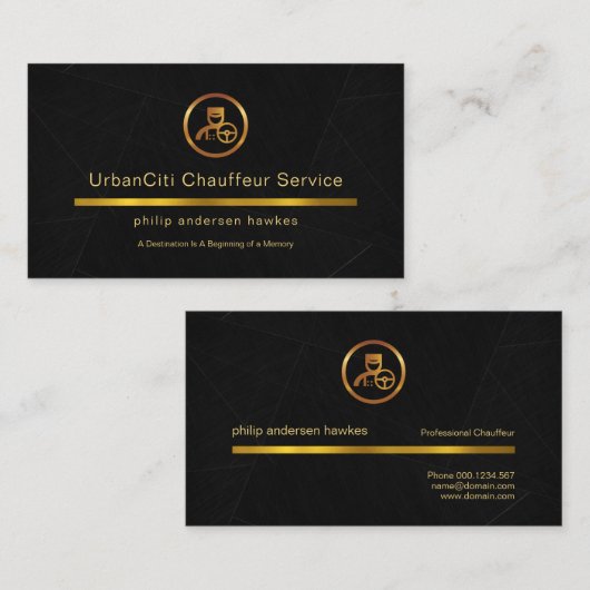 Simple Black Marble Gold Line Chauffeur Visitekaartje (Voorkant / Achterkant)