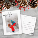 Simple Black Merry-kerstfoto White Briefkaart<br><div class="desc">Dit jaar vieren we Kerstmis met deze moderne eenvoudige vakantie-briefkaarten.</div>