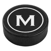Simple Black Monogram Embleem Hockey Puck (3/4)