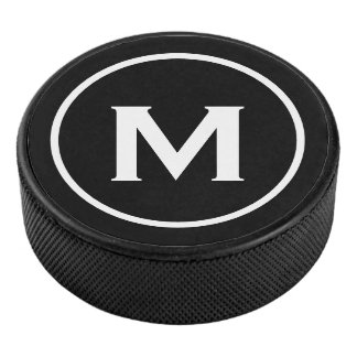 Simple Black Monogram Embleem Hockey Puck