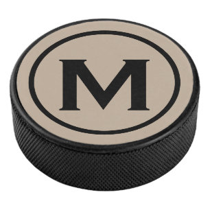 Simple Black Monogram Initiaal Hockey Puck