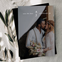 Simple Black Monogram Photo Weddenschap Save The Date