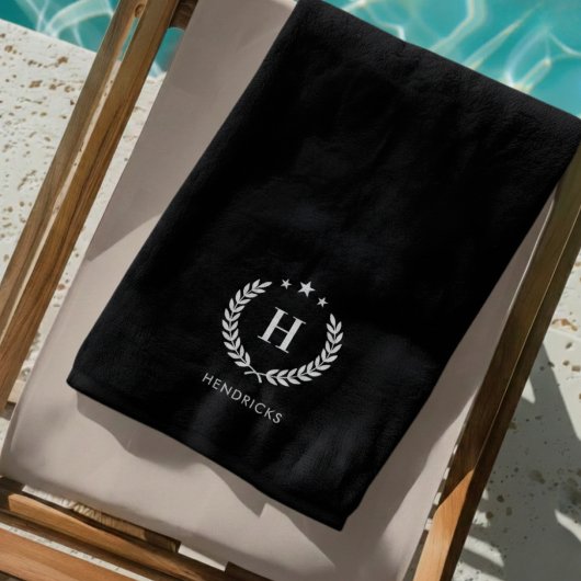 Simple Black | Monogram Stylish Modern Minimalist Strandlaken