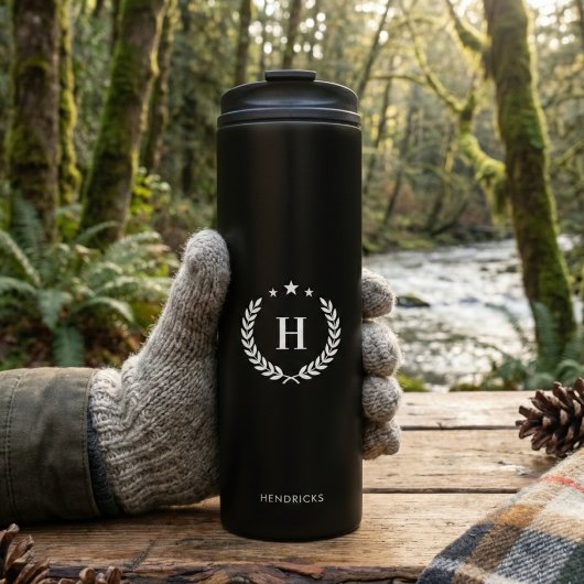 Simple Black Monogram Stylish Modern Minimalist Thermosbeker
