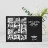 Simple Black Multi Photo Afstuderen 12-foto Kaart (Staand voorkant)
