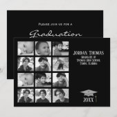 Simple Black Multi Photo Afstuderen 12-foto Kaart (Voorkant / Achterkant)