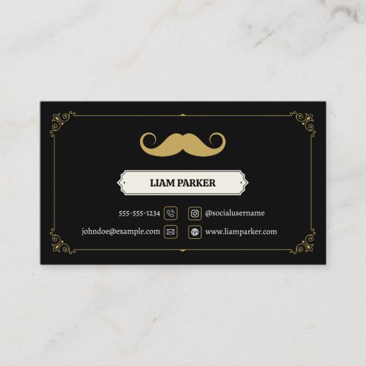 Simple Black Mustache Barber Shop Maak contact met Visitekaartje (Voorkant)