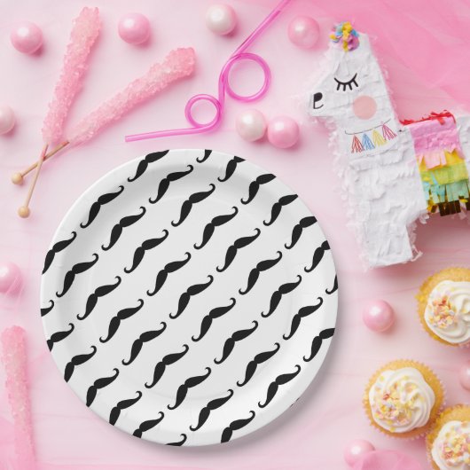 Simple Black mustache pattern on white moustache Papieren Bordje (Feest)