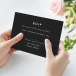 Simple Black Online Rsvp Website Kaart<br><div class="desc">Versie zonder rand. (Ook beschikbaar met een zwarte rand) Eenvoudige en schone zwarte en witte insteekkaart voor uw online rsvp; de adreskaart van de trouwwebsite. Fijne bladillustratie op voor en achter. Pas aan om vrijwel elke uitnodiging aan te passen door lettertypestijlen, kleuren, achtergrondkleur op voor en achter te wijzigen en...</div>