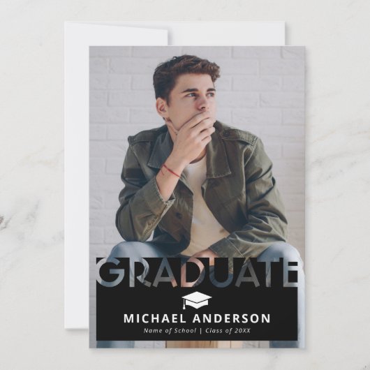 Simple Black Photo Afstuderen Aankondiging (Voorkant)