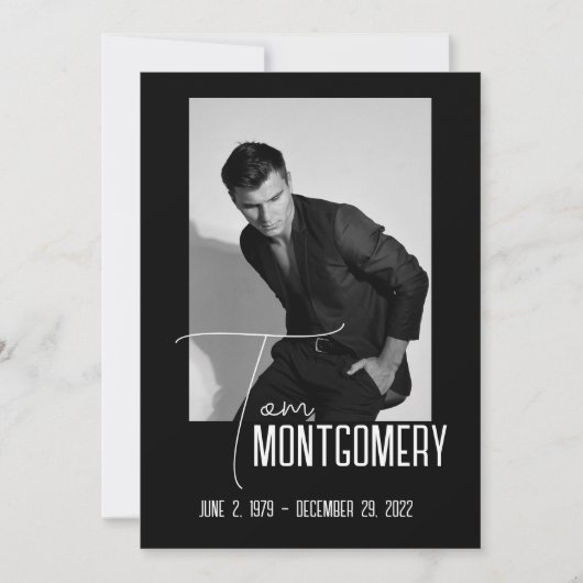 Simple Black Photo Funeral Program Kaart (Voorkant)