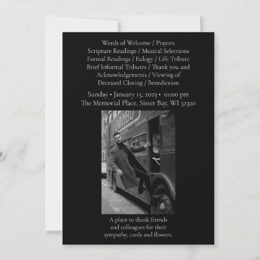 Simple Black Photo Funeral Program Kaart (Achterkant)
