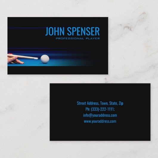 Simple Black Pro Pool Player Coach-master Visitekaartje (Voorkant / Achterkant)