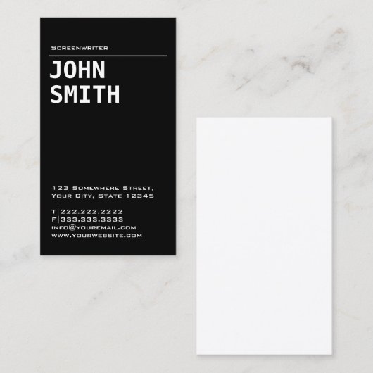 Simple Black Screenwriter Visitekaartje (Voorkant / Achterkant)