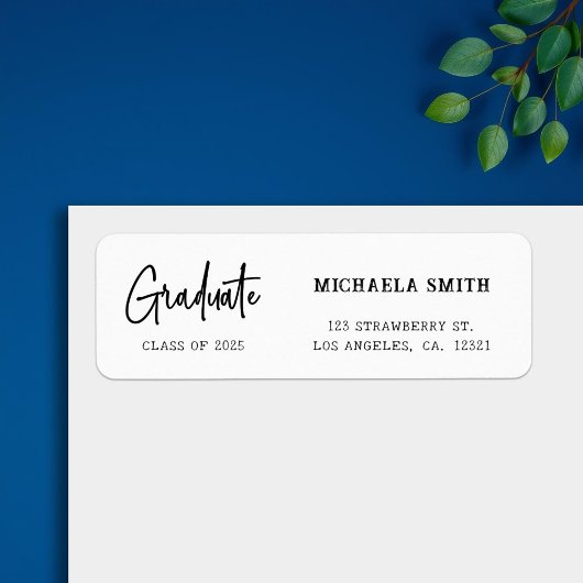 Simple Black Script Afstuderen Return Address Etiket