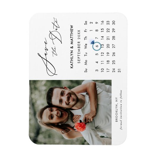 Simple Black Script Photo Save the Date Calendar Magneet (Verticaal)