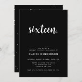 Simple Black Sweet 16th Birthday Party Invitation (Voorkant / Achterkant)
