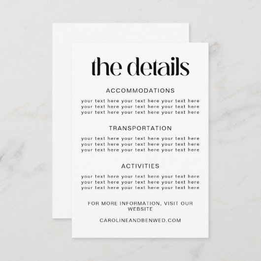 Simple Black Typography Wedding Details Sjabloon (Voorkant / Achterkant)