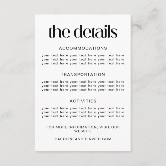 Simple Black Typography Wedding Details Sjabloon (Voorkant)