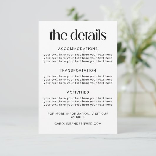 Simple Black Typography Wedding Details Sjabloon (Staand voorkant)