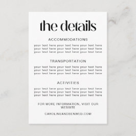 Simple Black Typography Wedding Details Sjabloon