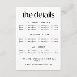 Simple Black Typography Wedding Details Sjabloon