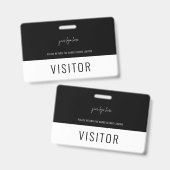 Simple Black Visitor Pass Company Logo Badge (Front & Back)