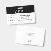 Simple Black Visitor Pass Company Logo Badge (Voor- en achterkant)