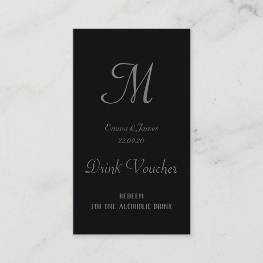 Simple Black Wedding Drink Ticket Kaarten (Voorkant)