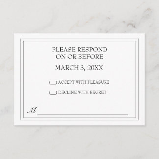 Simple Black Wedding RSVP Kaartje