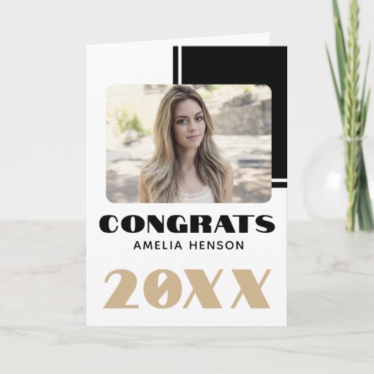 Simple Black White 2023-comprimeren Afstuderen Fot Kaart (Voorkant)