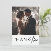Simple Black & White 2 Photo Wedding Thank you Bedankkaart (Staand voorkant)